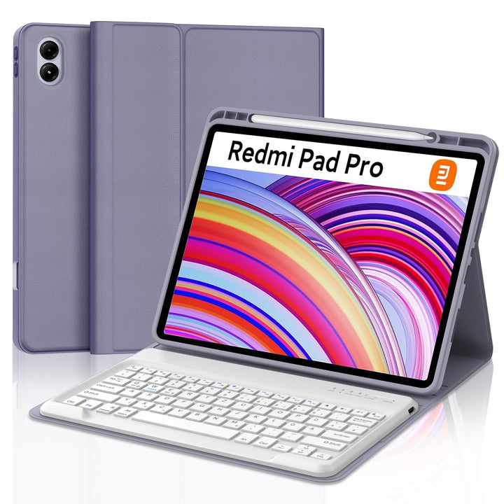 Tastatur für Redmi Pad Pro 12.1"/Xiaomi Poco Pad 2024, Lila | Hülle mit Tastatur für Xiaomi Redmi Pa