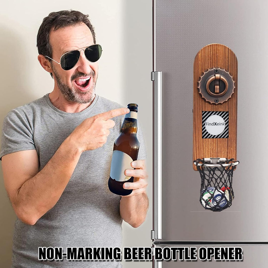 ZONSUSE Flaschenöffner Wand Magnet mit DIY E-Ink-Bildschirm, Vintage Holz Bieröffner Wand mit Behält