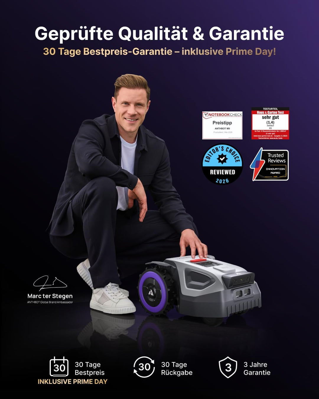 ANTHBOT M5 + Garage, Mähroboter ohne Begrenzungskabel mit RTK-Navigation und Dual-Vision, KI-Hindern