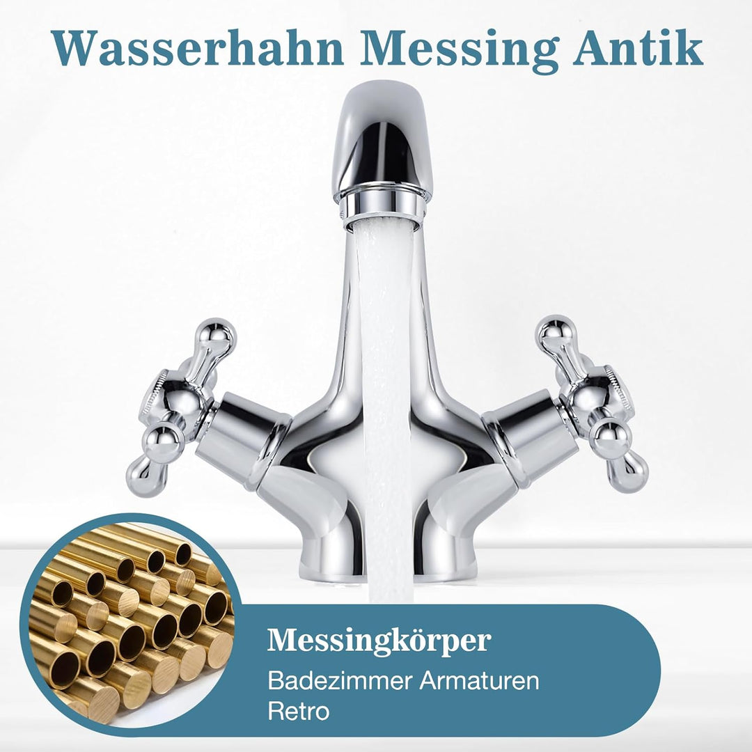 Wasserhahn Bad Mischbatterie, Bad Armaturen Chrom Waschtischarmatur aus Messing, Waschbeckenarmatur
