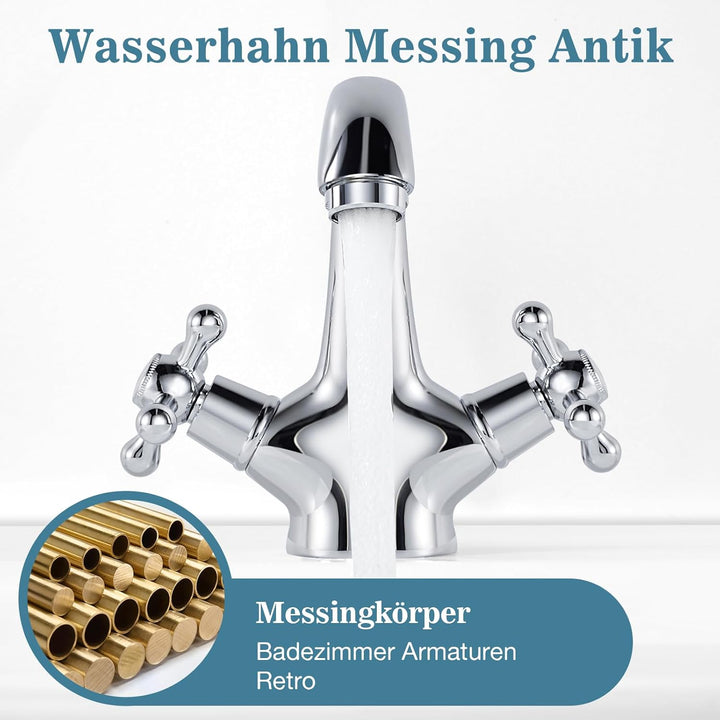 Wasserhahn Bad Mischbatterie, Bad Armaturen Chrom Waschtischarmatur aus Messing, Waschbeckenarmatur