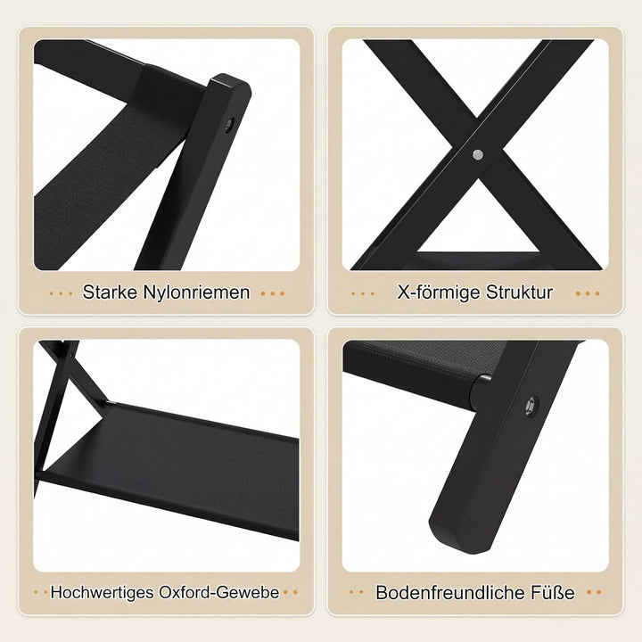 GYMAX Bambus Kofferständer 2er-Set, klappbare Gepäckablage mit Ablage &amp; 5 Nylonschnallen, Gepäckträg