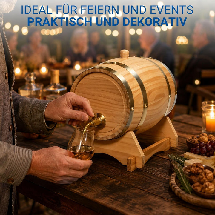 Holzfass 'Timber' 1 l - kleines Weinfass mit Zapfhahn, Beutel und Bock - dekoratives Fass für Whisky
