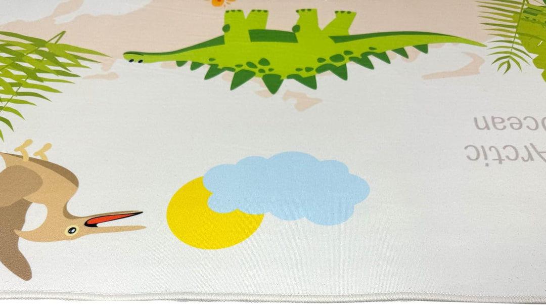 Teppich-Traum Teppich Rund Kinderzimmer Dino-Landschaft mit Pflanzen und Kontinenten rutschfest flac