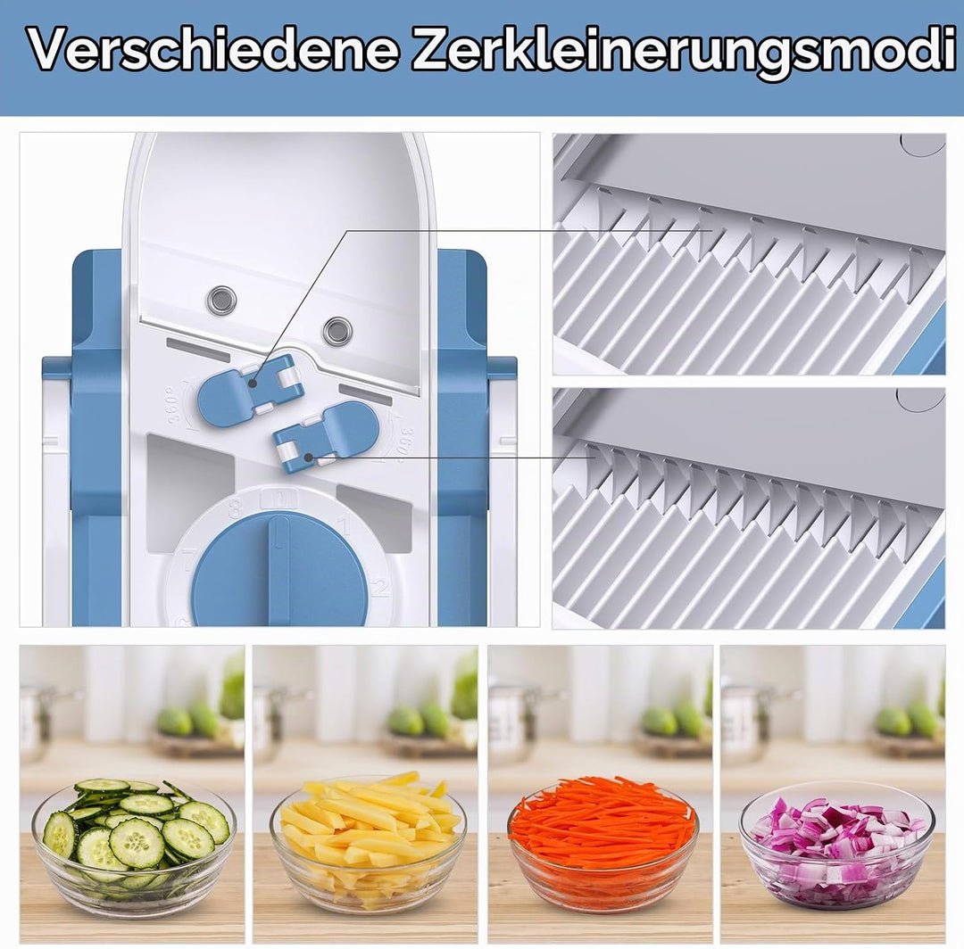 Sicherer Gemüsehobel für die Küche, einstellbare Stärke 0,1–8 mm, 5-in-1-Multifunktions-Gemüseschnei