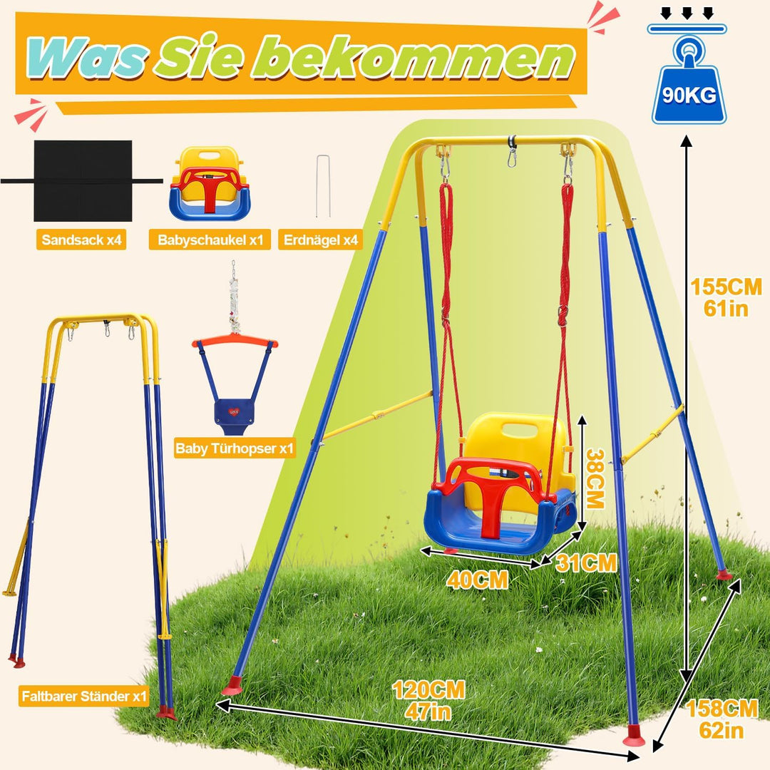 Babyschaukel & türhopser Baby 4-in-1 Set mit Gestell - Kinderschaukel, Baby Jumper mit Sicherheitsgu