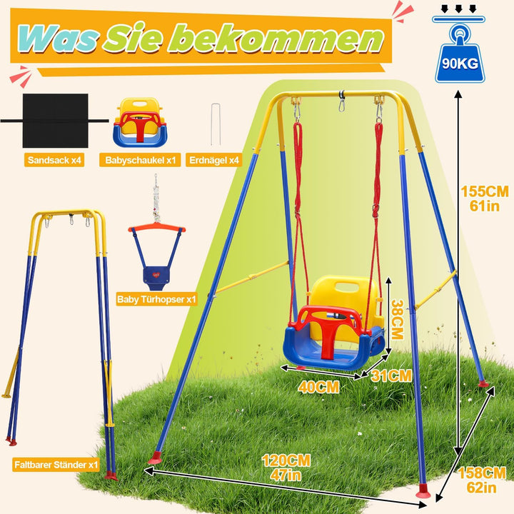 Babyschaukel & türhopser Baby 4-in-1 Set mit Gestell - Kinderschaukel, Baby Jumper mit Sicherheitsgu