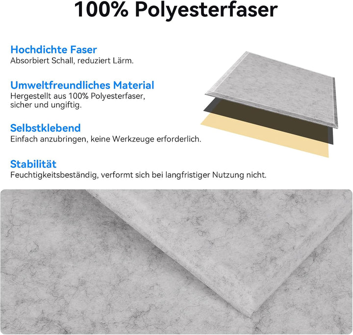12 Stück Akustikplatten selbstklebend, Abdeckung 1.44㎡, 30*40*0.9cm, Schallschutz & Schalldämmung fü