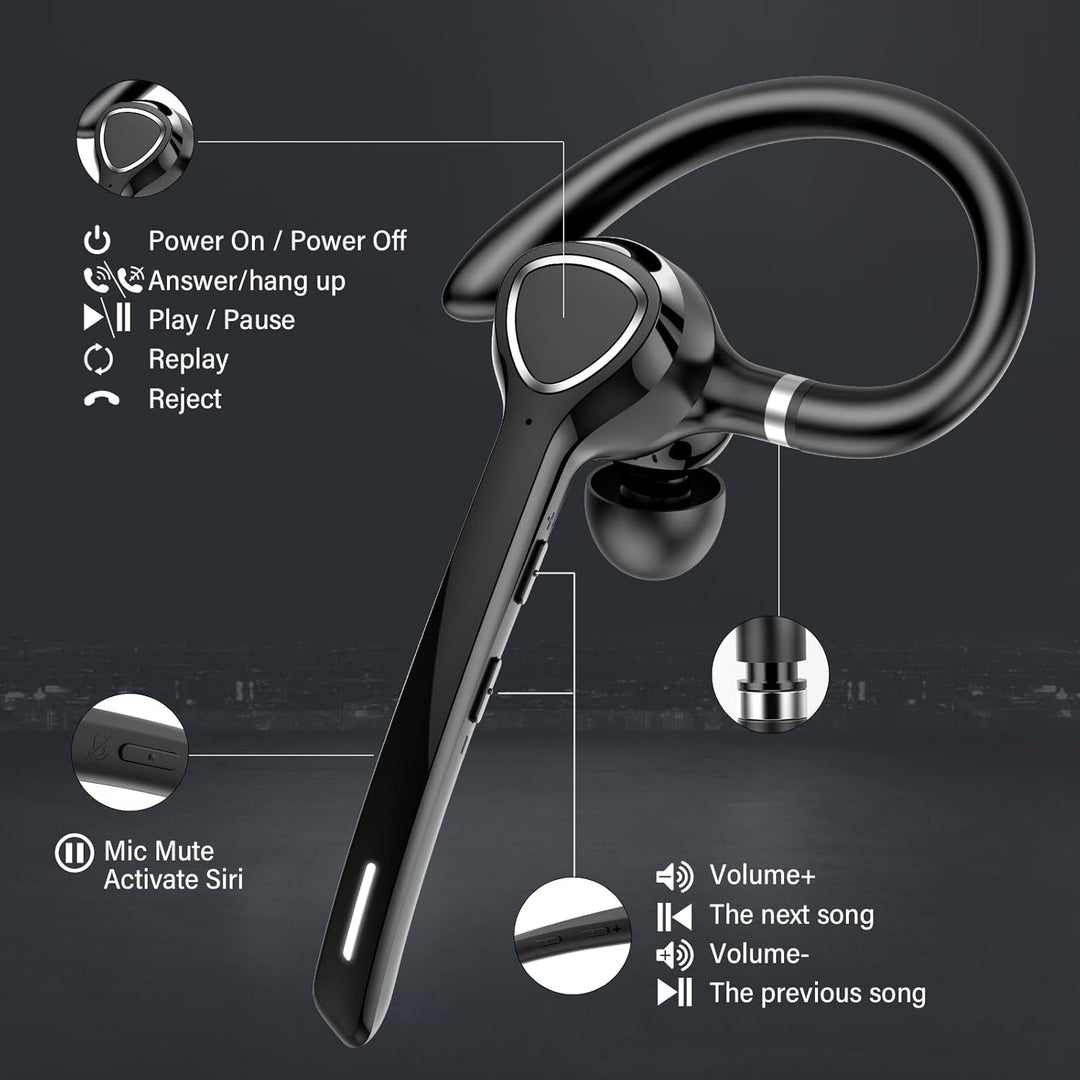 Bluetooth Headset, V5.4 Wireless Freisprech Telefon mit CVC 8.0 und ENC Dual Mikrofon, Bluetooth Ohr