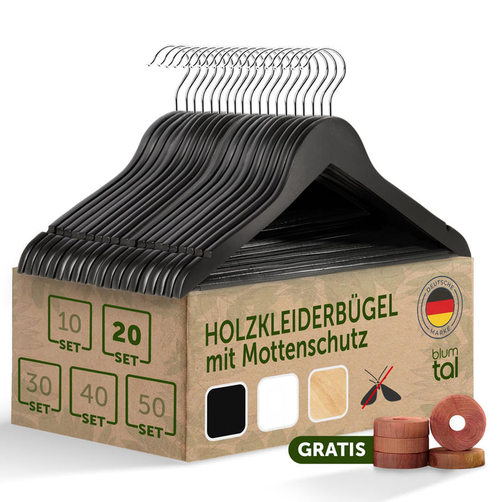 Blumtal 20er Set Kleiderbügel aus Holz - Premium Holzbügel mit Einkerbung im Schulterbereich und rut