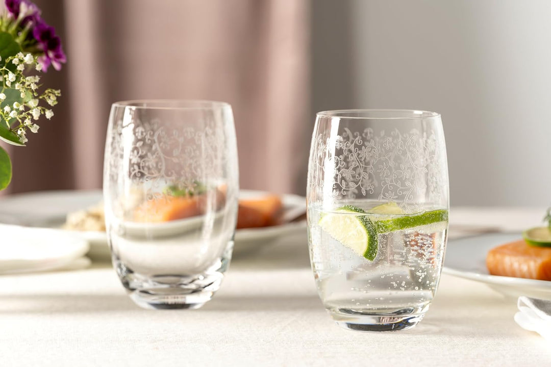 Leonardo Chateau Trink-Gläser 6er Set, Glas-Becher mit floralem Muster, spülmaschinenfeste Wasser-Gl