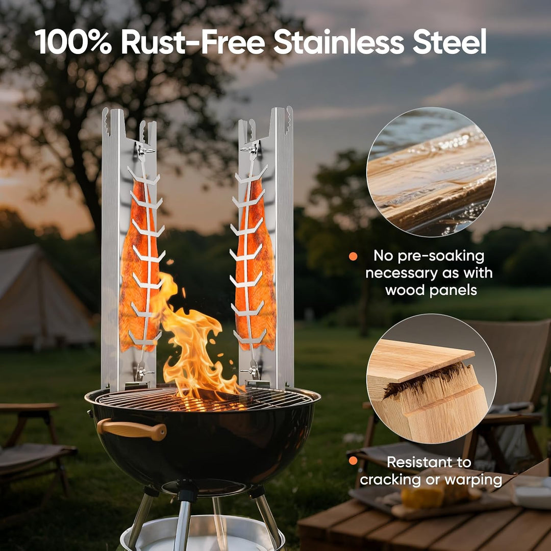 Flammlachsbrett für Feuerschale 2er Set, 60cm Edelstahl flammlachshalter