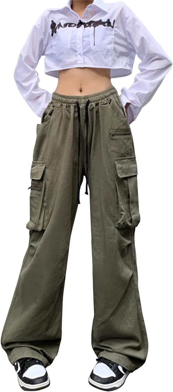 Linsennia Cargohose Damen Baggy Y2k Cargo Parachute Pants Weite Teenager Mädchen High Waist Streetwe