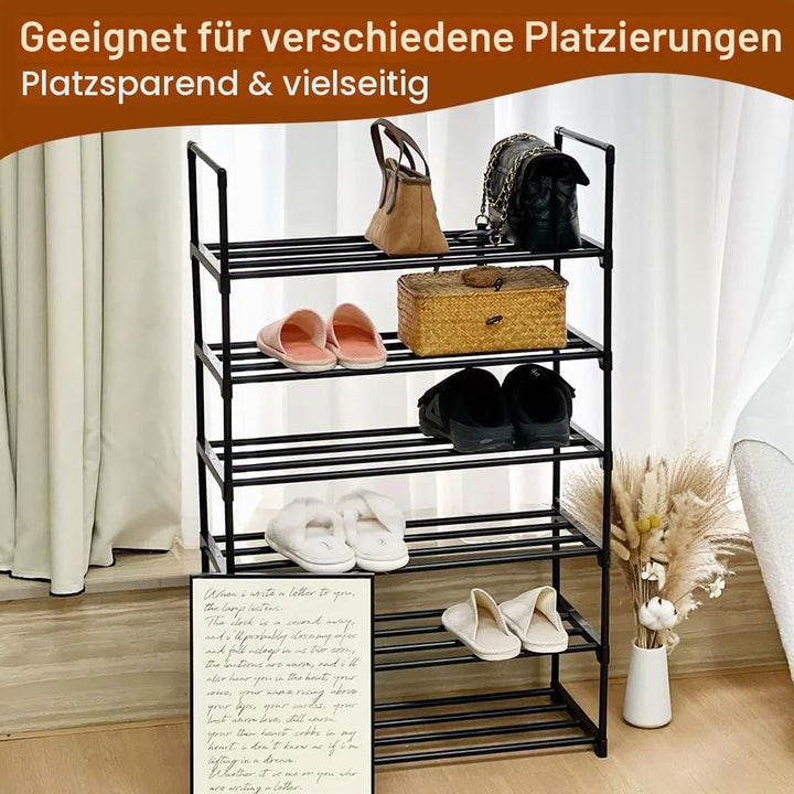 Schuhregal mit 6 Ebenen, Kleines Schuhregal Metall, Schuhablage Schmales, Verstellbares Schuhständer