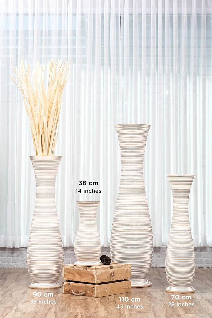 Leewadee Grosse Bodenvase für Dekozweige hohe Standvase Design Holzvase, Holz, 90 cm, White wash 90