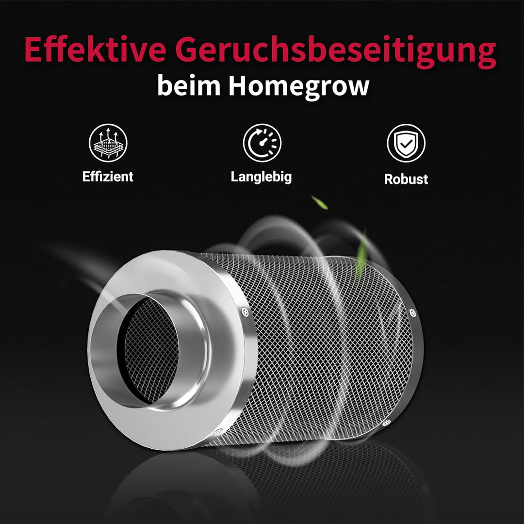 Aktivkohlefilter 100mm, Länge 250mm Mit Hochwertiger Aktivkohle Geruchsneutralisation, Luftreiniger