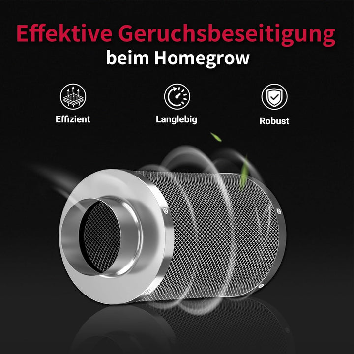 Aktivkohlefilter 100mm, Länge 250mm Mit Hochwertiger Aktivkohle Geruchsneutralisation, Luftreiniger
