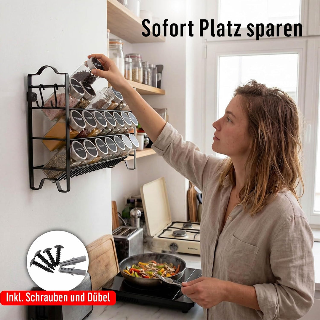 Deco haus® Gewürzregal Stehend &amp; Wand [MIT GEWÜRZDOSEN &amp; ETIKETTEN] - Spices Gewürz Organizer - Spic