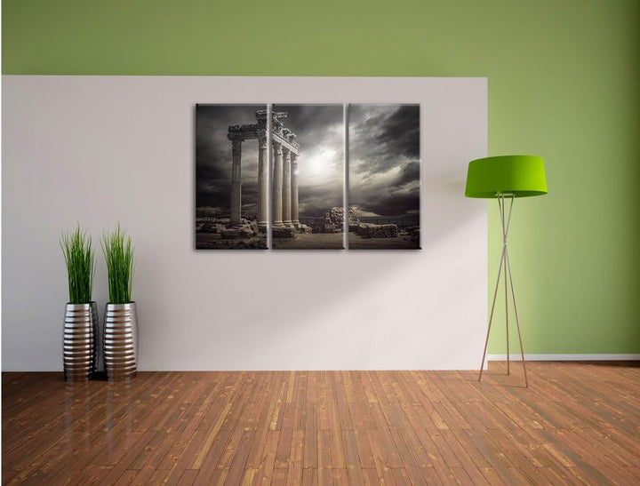 Pixxprint Apollon Tempel Ruine in Side als Leinwandbild/Grösse: 3 Teilig (120x80) cm/Wandbild/Kunstd
