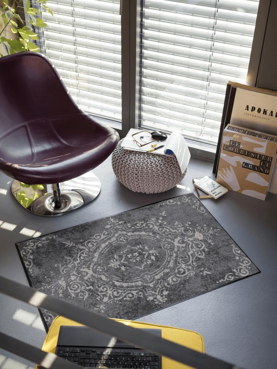 Salonloewe Amira Grey Fussmatte waschbar 075 x 120 cm Fussabtreter Schmutzfangmatte Flur-Läufer Wohn