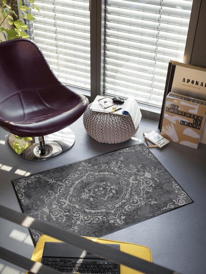 Salonloewe Amira Grey Fussmatte waschbar 075 x 120 cm Fussabtreter Schmutzfangmatte Flur-Läufer Wohn