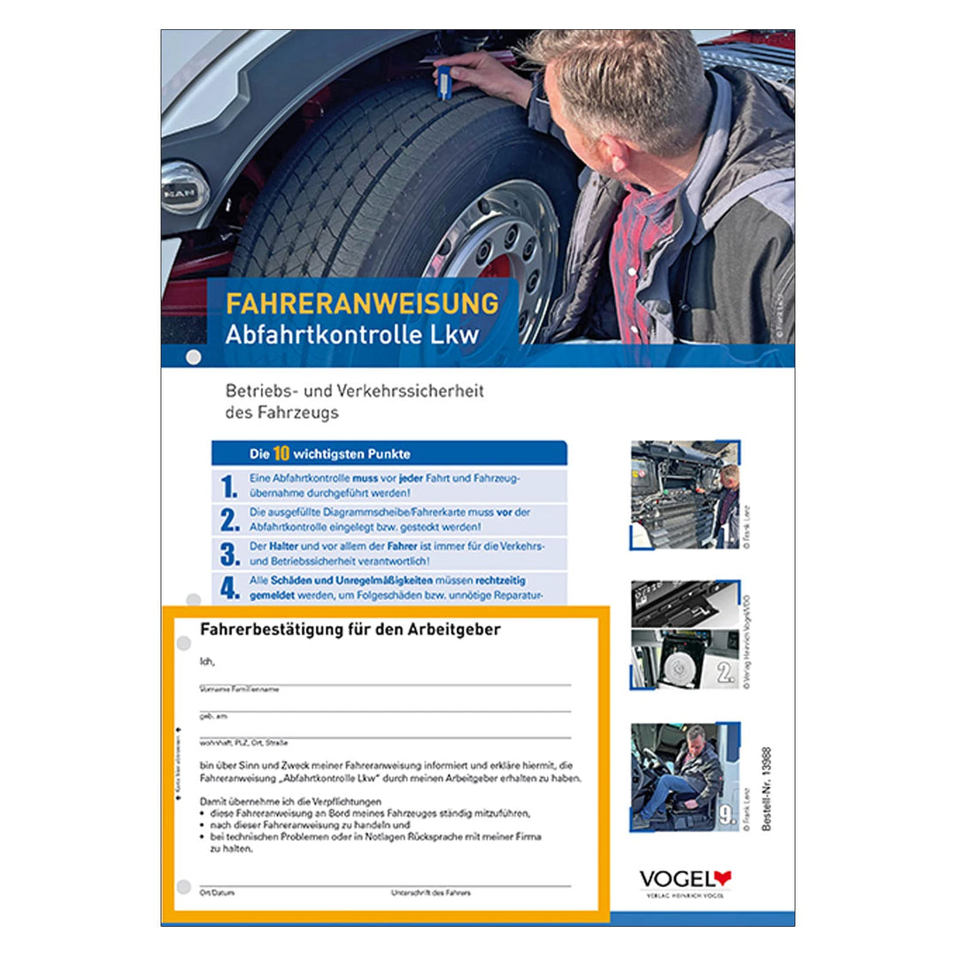 10er Pack Fahreranweisungen Abfahrtkontrolle LKW Anweisung Anordnung Verhaltensregeln
