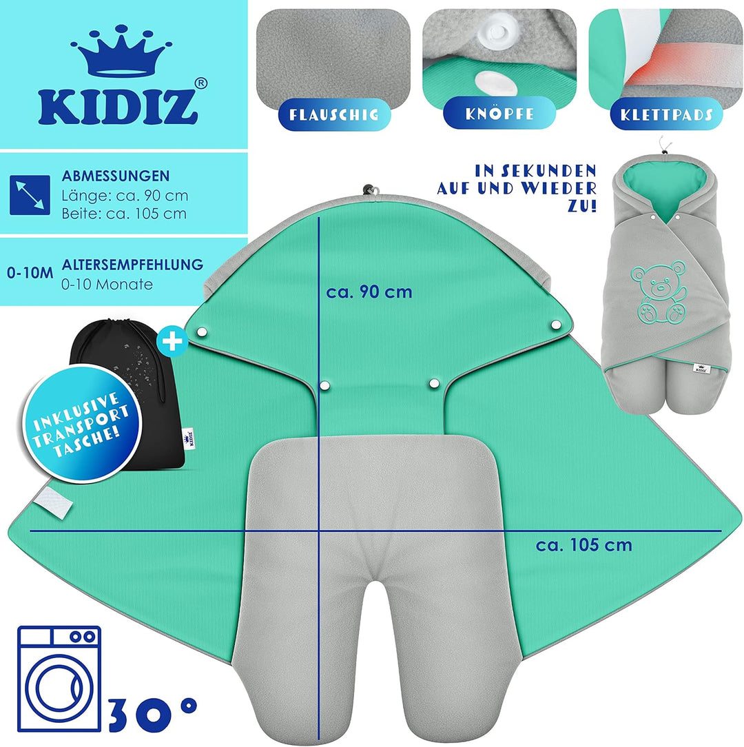 KIDIZ® Baby Einschlagdecke Winter mit Kapuze +Tasche Babyeinschlagdecke Universal für Babyschale, Au