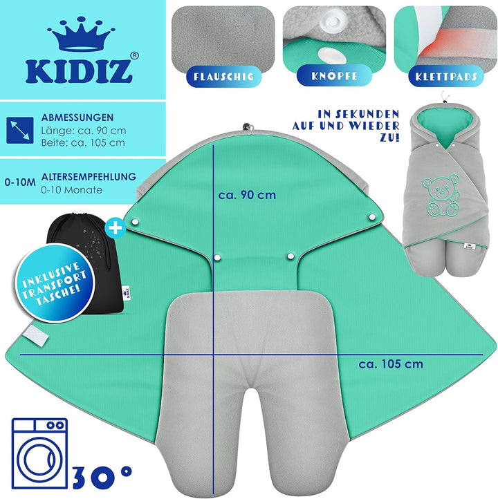 KIDIZ® Baby Einschlagdecke Winter mit Kapuze +Tasche Babyeinschlagdecke Universal für Babyschale, Au