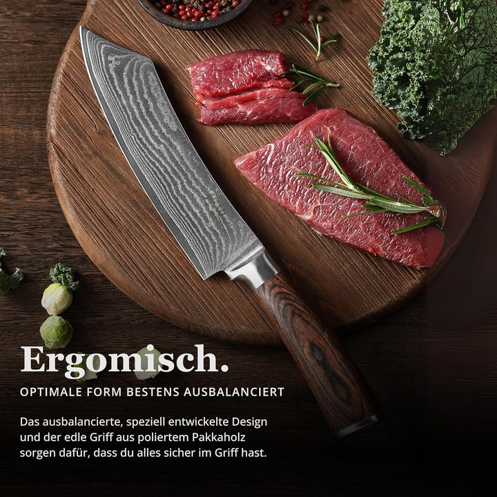 Wakoli EDIB Damast BBQ- und Blockmesser mit Gravur – Personalisiertes Messer, 20cm Klinge aus 67 Lag