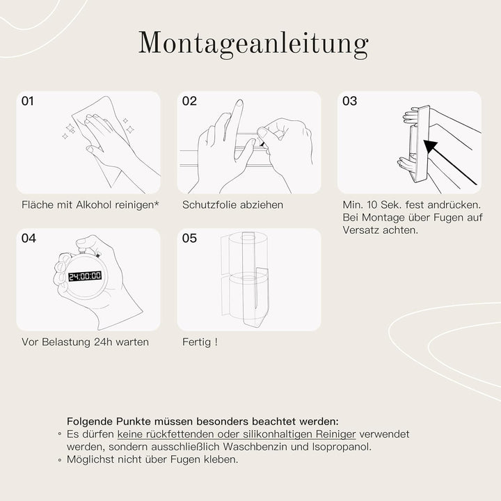 Designfabrik Hamburg Ersatzrollenhalter ohne Bohren | Toilettenpapierhalter selbstklebend für 2 Klor