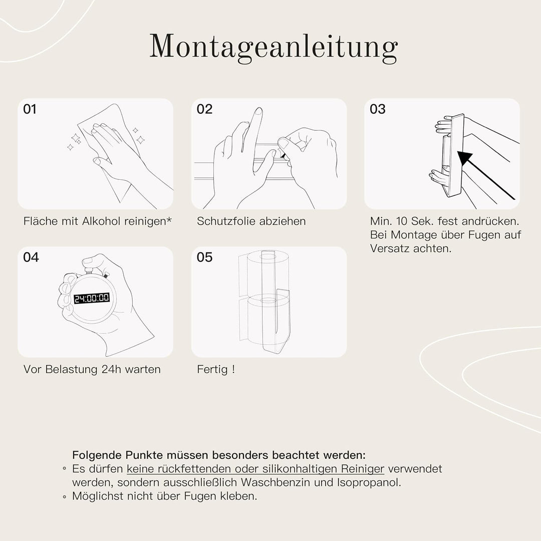 Designfabrik Hamburg Ersatzrollenhalter ohne Bohren | Toilettenpapierhalter selbstklebend für 2 Klor
