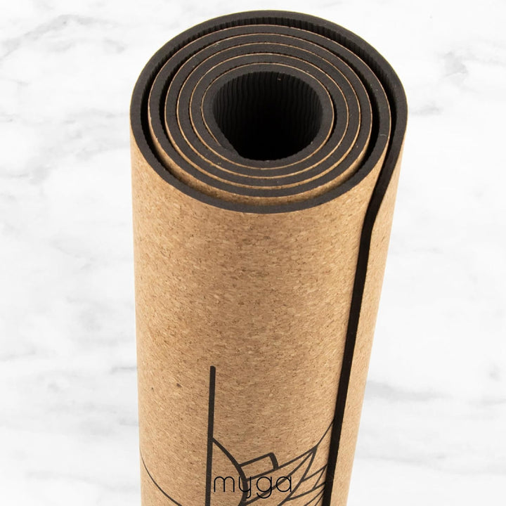 Myga XL Kork Yogamatte | 200 cm x 70 cm | Rutschfest, Wäremeregulierend & Leicht zu Tragen – 6 mm Di