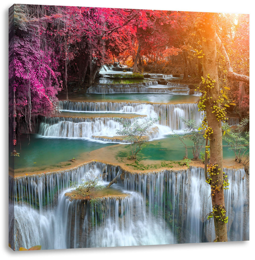 Pixxprint Wasserfall im Regenwald als Leinwandbild/Grösse: 70x70 cm/Wandbild/Kunstdruck/fertig bespa