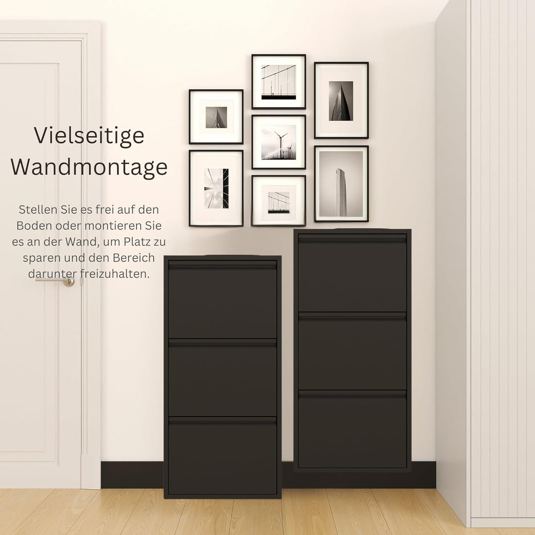 furni24 Schuhschrank Schmal – Platzsparender Metall-Schrank mit Magnetklappen, Platz für 6-10 Paar S