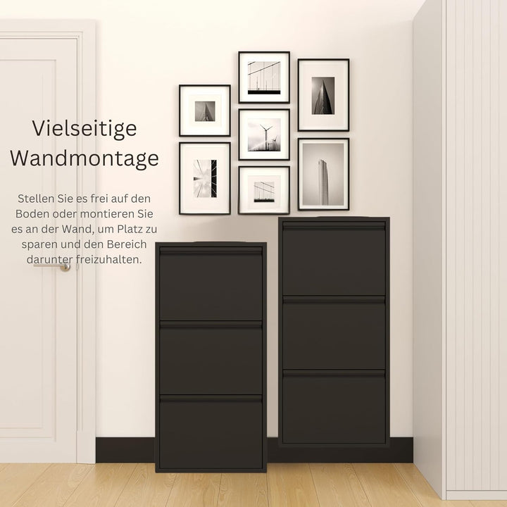 furni24 Schuhschrank Schmal – Platzsparender Metall-Schrank mit Magnetklappen, Platz für 6-10 Paar S