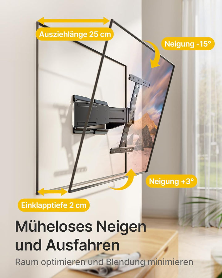monTEK 0.77" Ultra Slim TV Wandhalterung für 37-75 Zoll Fernseher, Schwenk & Neige & Nivellier & Aus