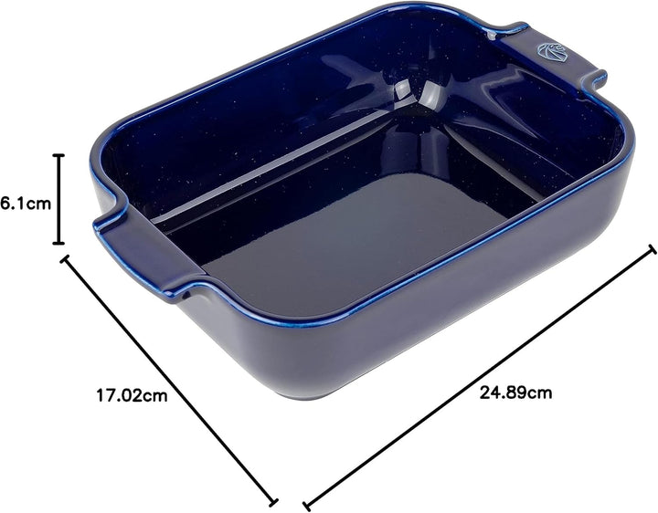 Peugeot rechteckige Auflaufform Appolia 25 cm aus Keramik, Tiefblau I -20 bis 250°C temperaturbestän