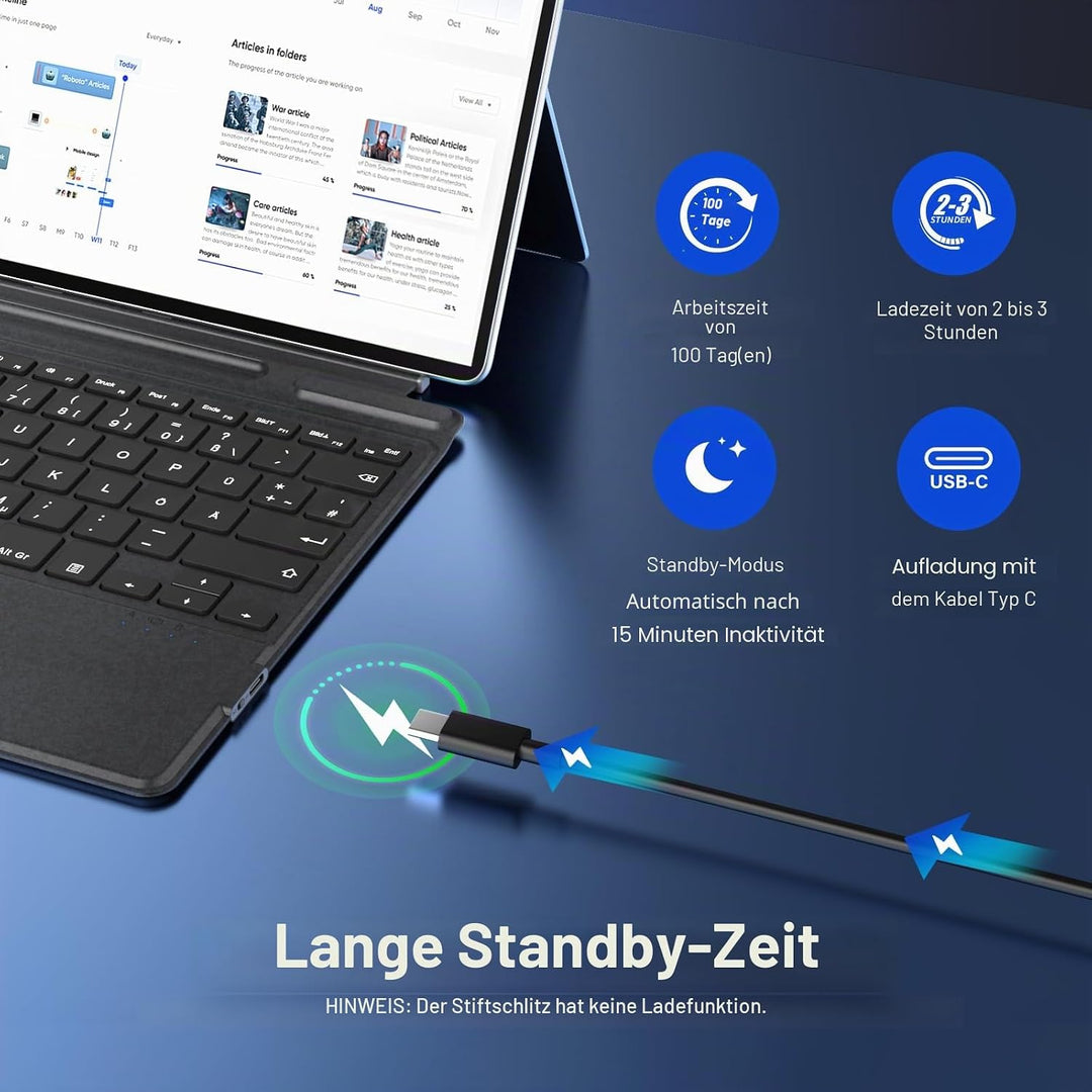 MoKo French Touchpad Bluetooth Tastatur für 13 Zoll Microsoft Surface Pro 11/ Pro 10/ Pro 9/ Pro 8/
