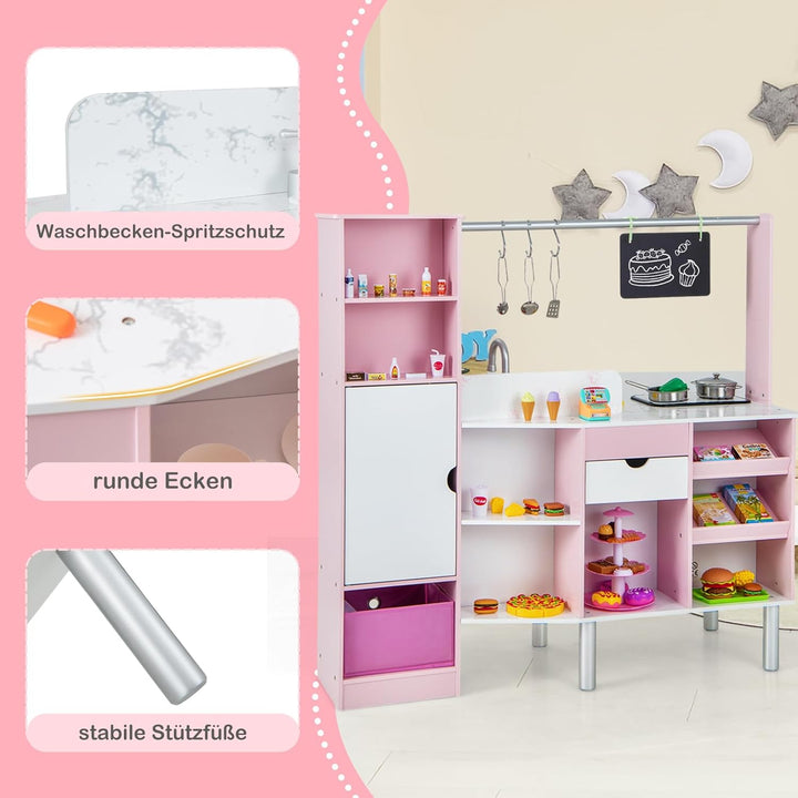 COSTWAY 2 in 1 Kinderküche &amp; Kaufladen, Spielküche mit Licht und Sound, interaktiver Eismacher &amp; Taf