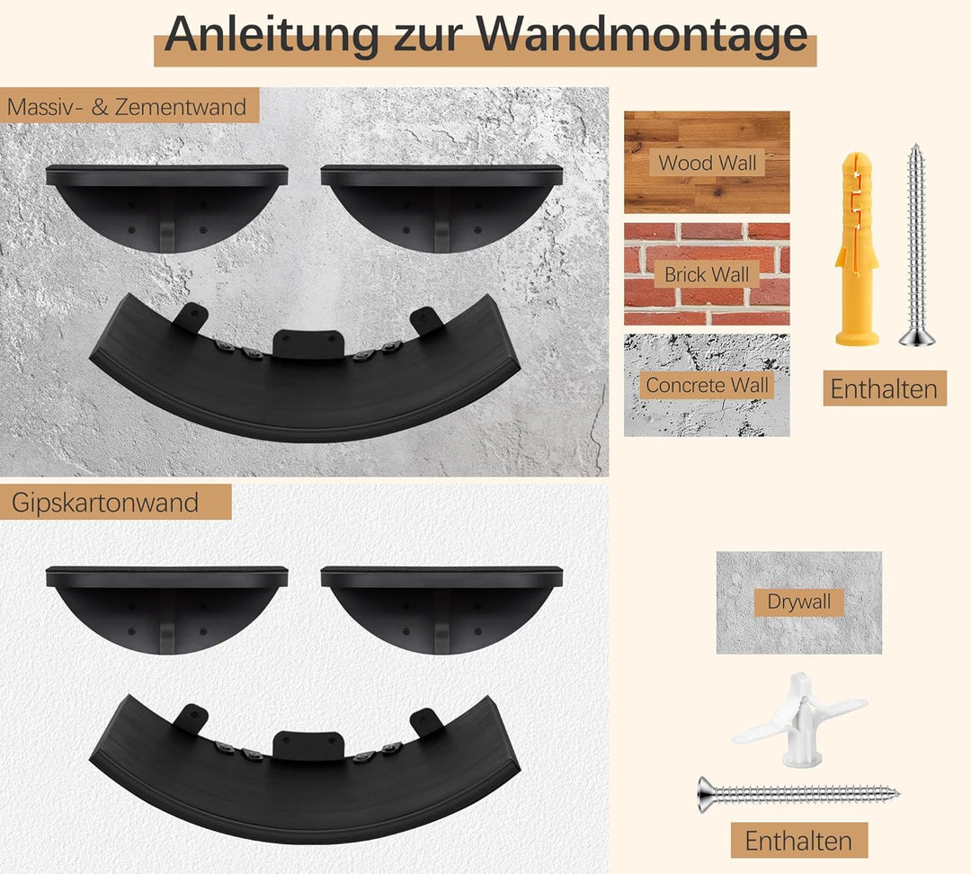 Gebogenes Katzen-Wandregal, Katzen Kletterwand mit Schaumstoffmatte, Wandmontiertes Massivholz Katze