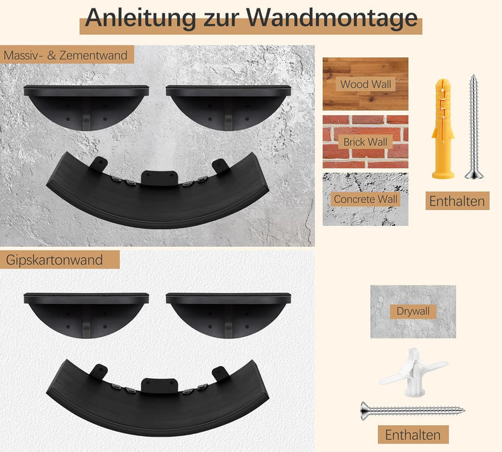 Gebogenes Katzen-Wandregal, Katzen Kletterwand mit Schaumstoffmatte, Wandmontiertes Massivholz Katze