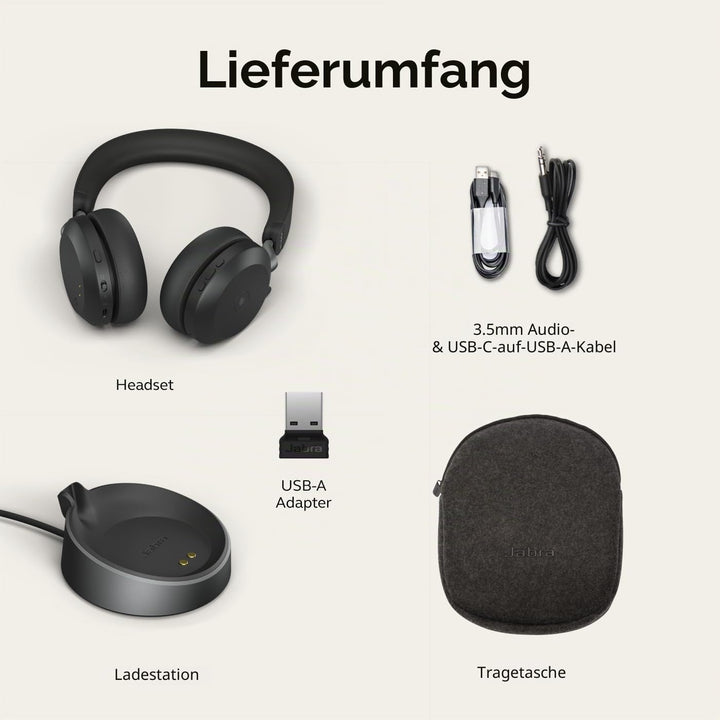 Jabra Evolve2 75 PC Wireless Headset mit 8-Mikrofon MS Teams Compatible Headset + Ladeständer (USB-A