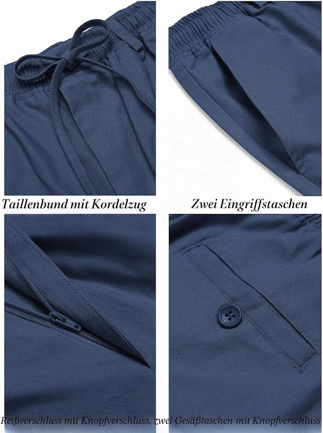 COOFANDY Herren Leinenhose mit Kordelzug Leicht Sommerhose Freizeithose Einfarbig Hose Lang für Männ