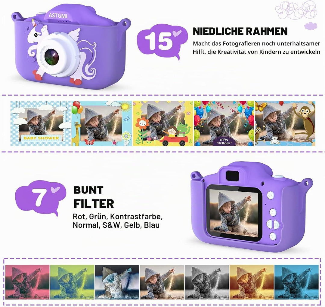 ASTGMI Digitalkamera für Kinder, 2,0 Zoll, Mini-Kamera, wiederaufladbar, für Kinder, Spielzeug, Mädc