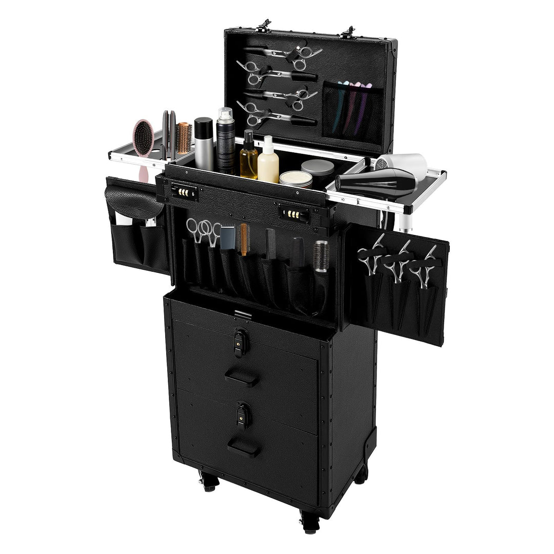 Kosmetikkoffer Trolley, Kosmetikkoffer Schminkkoffer mit 4 Rollen, Abschliessbar Friseurkoffer Rollk