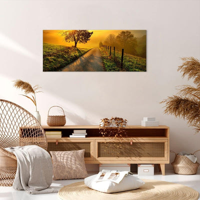 Wandbilder Dekoration Wohnzimmer Feld Strasse Baum Panorama Bilder auf Leinwand 120x50cm Leinwandbil