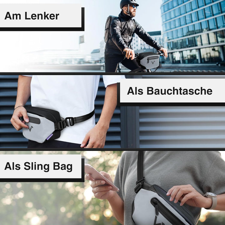 Valkental x KLICKfix 3in1 Lenkertasche 4L, Handyfach, Ebike geeignet | Vollreflektierend für hohe Si