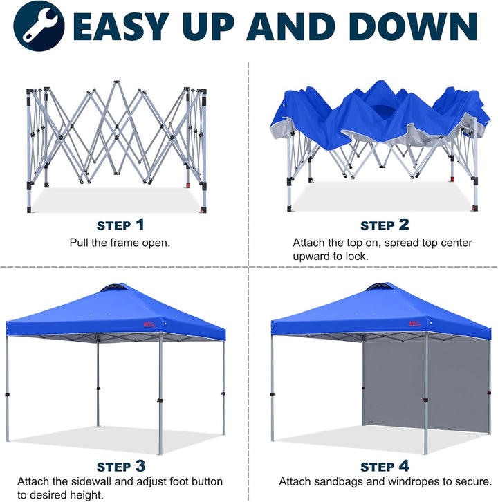 MASTERCANOPY 2,5 x 2,5 m Pop-up-Pavillon Faltpavillon Festzelt mit Entlüftung &amp; 1 Seitenwand/Seitent