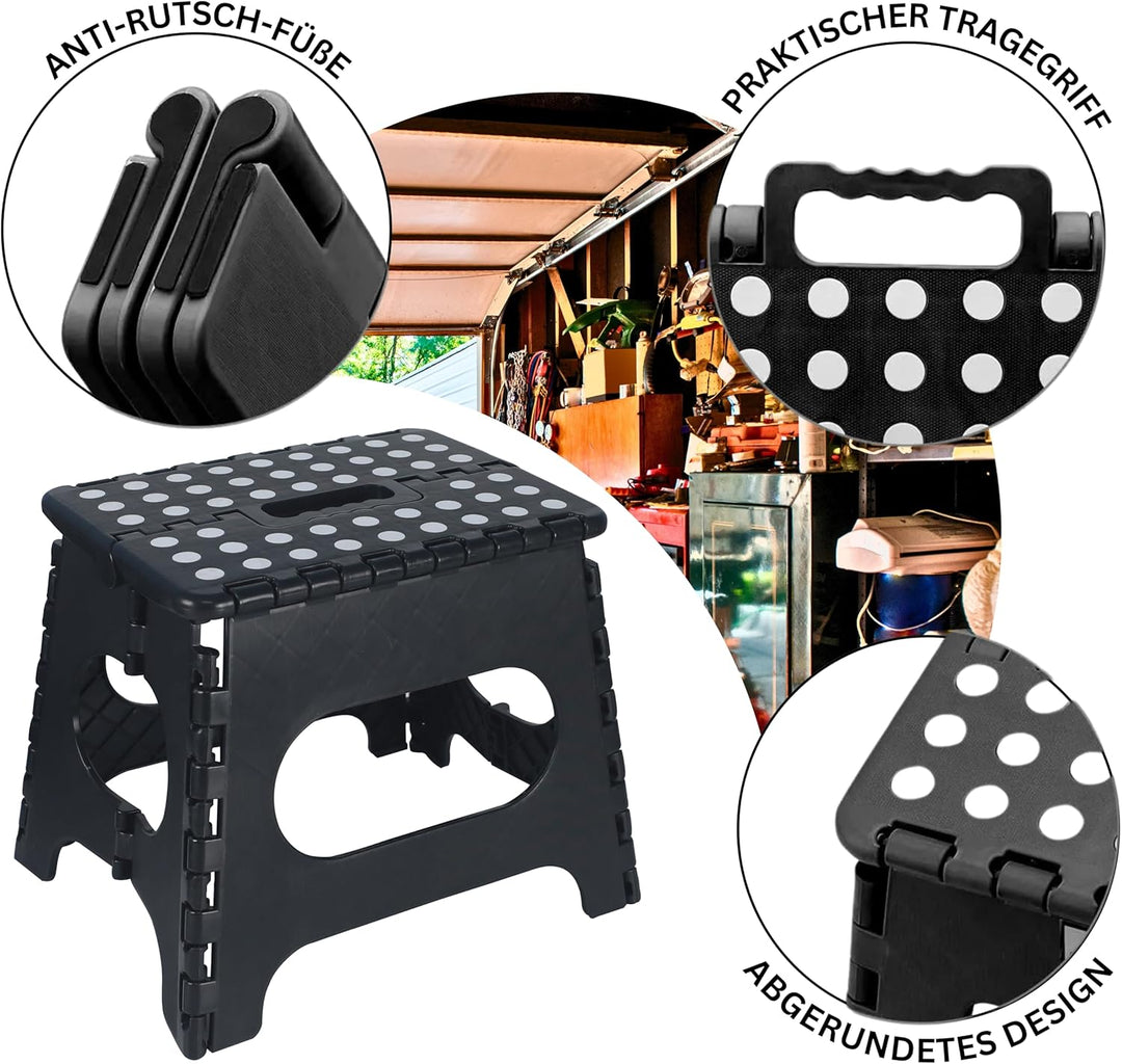 DIVID® Faltbarer Klapphocker 27cm (M) |Klapphocker|Duschhocker|Faltbar und Tragbar|130kg Belastbarke