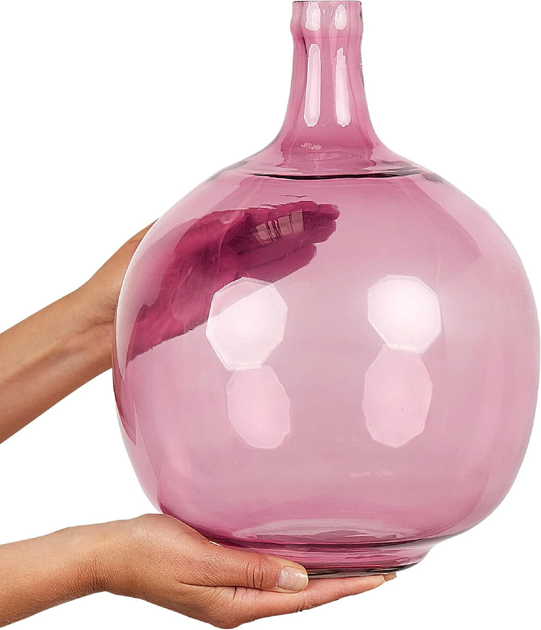 Runde Dekovase aus gefärbtem Glas handgefertigt rosa 31 cm Chappathi